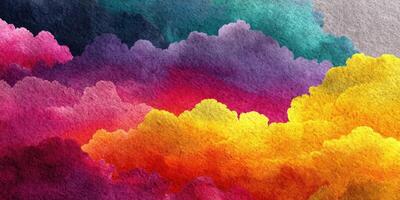 Vibrant watercolor clouds create a stunning display of color at sunset over a serene landscape photo