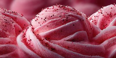 Delicious pink frosting swirls decorated with tiny sprinkles for a festive dessert celebration photo