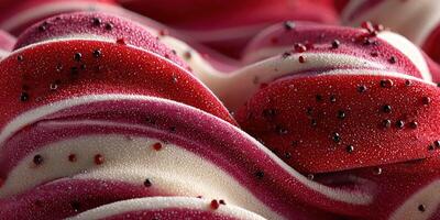 Swirling patterns of dessert with vibrant red and white colors creating an enticing visual appeal photo