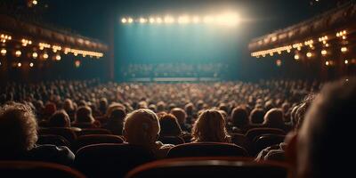 Crowded theater audience awaiting performance in a historic venue during evening entertainment event photo
