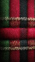 Close-up view of colorful woven textile showcasing intricate patterns and textures during a craft display at a local market photo