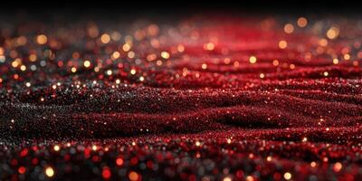 Shimmering tide of red and black particles creates a mesmerizing visual effect in a dark setting photo