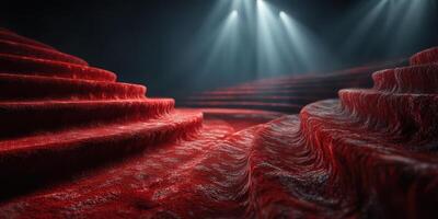 Intricate red textured landscape illuminated by soft light in a darkened space photo