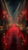 Elegant red carpet event showcases luxurious ambiance with candlelight and dramatic lighting in a grand hall setting photo