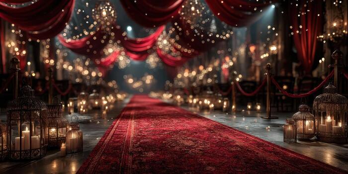 Elegant romantic venue with red carpet and ambient lighting for a special event in an intimate setting photo