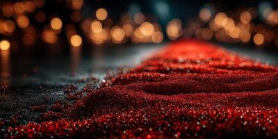 Red decorations create a vibrant atmosphere in a cozy evening setting with warm lights illuminating the scene photo