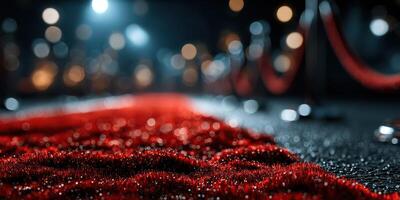 Red carpet lined with sparkling details welcomes guests at a glamorous evening event filled with excitement and elegance photo