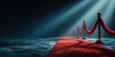 Red carpet leading to spotlight illuminated by dramatic lighting at a glamorous event setting photo