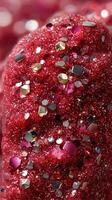 Vibrant red glitter with sparkling details captures the essence of festive celebration and artistic expression photo