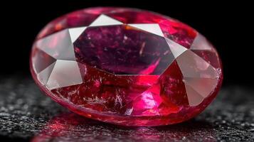Beautiful deep red ruby gemstone shining under soft light in a studio setting photo