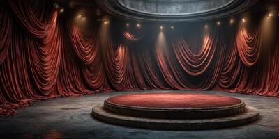 Elegant stage setup for a dramatic performance in an intimate theater venue after dusk photo