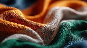 Waves of fabric showcasing the colors of the Indian flag in a close-up view highlighting texture and detail photo
