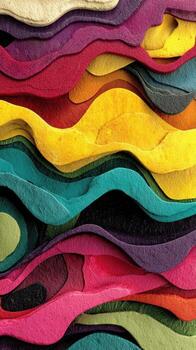 Vibrant layers of textured felt display a colorful and artistic arrangement in various shades and wavy patterns photo