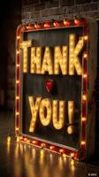 Bright thank you sign illuminated with vintage lighting in a cozy indoor setting photo