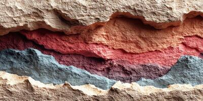 Colorful rock strata displaying natural patterns and textures under bright lighting in an outdoor setting photo