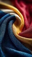 Colorful fabric waves showcase rich textures and vibrant hues in an artistic arrangement, perfect for textile enthusiasts and designers photo