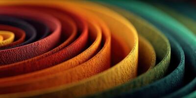 Colorful spirals of textured fabric create an intricate pattern in a close-up view with vibrant colors blending elegantly photo