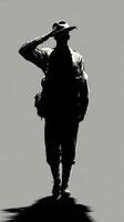 Soldier saluting in a monochrome illustration during a somber moment of reflection and honor photo