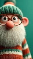 Cheerful character with glasses and colorful winter attire against a green background photo