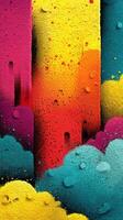 Abstract mural with vibrant colors showcasing artistic clouds and textures in an urban environment photo