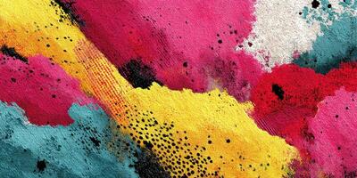 Vibrant abstract artwork with bold colors and dynamic patterns created on a textured surface photo