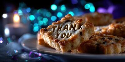 Sweet treats display gratitude with creative designs at a festive celebration in a cozy setting photo