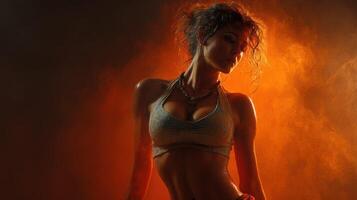 Dynamic dance performance highlights athleticism and artistry during an artistic showcase in a dramatic, illuminated setting photo