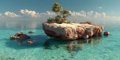 Serene tropical island surrounded by calm turquoise waters under a clear sky in the afternoon light photo