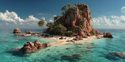 Secluded tropical island surrounded by clear blue waters on a sunny afternoon photo