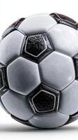 Detailed close-up of a classic soccer ball showcasing its design and texture photo