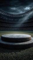 Empty sports stadium awaiting the next thrilling match under a dramatic sky photo