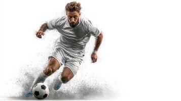 Dynamic soccer player sprinting on the field, showcasing agility, skill, and determination during an intense match photo