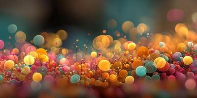 Colorful bokeh lights create a vibrant atmosphere in a festive outdoor setting during a joyful evening gathering photo
