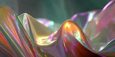 Colorful iridescent fabric folds creating dynamic patterns and reflections photo