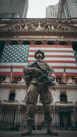 Military presence at the New York Stock Exchange displays patriotism during a significant event photo