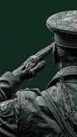 Soldier saluting during a ceremony in a somber setting at dusk showcasing respect and honor photo