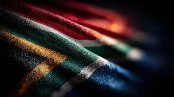 South African flag waving in the breeze capturing vibrant colors and textures of national pride photo