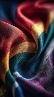 Colorful fabric reminiscent of a pride flag displaying vibrant hues and textures photo