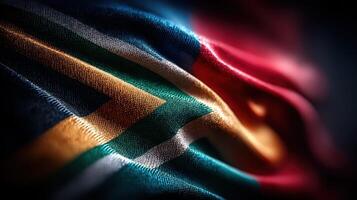 South African flag waving in the wind, showcasing its vibrant colors and unique pattern during a sunny day photo