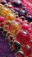Close-up view of colorful bubbles in a vibrant mixture at a fun gathering during summer photo