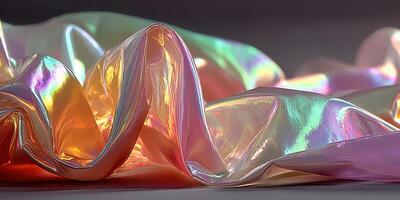 Colorful iridescent fabric draped artistically on a surface creates a mesmerizing visual display photo