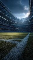 Stadium view at twilight showcasing luminous lights and freshly cut grass photo