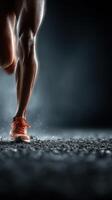 Runner in motion on a wet track during a night training session highlighting determination and speed photo