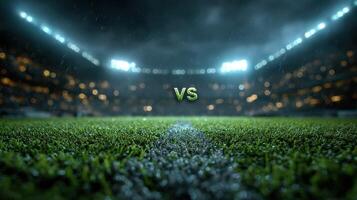 Exciting match preview on a rainy day at a vibrant stadium with bright lights illuminating the field photo