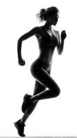 Athlete running with determination in a minimalist studio setting during a fitness training session photo