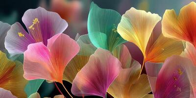 Colorful translucent flowers create a vibrant display of nature's beauty in a serene environment photo