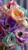 Beautiful arrangement of colorful flowers in a delicate bouquet on a soft backdrop photo