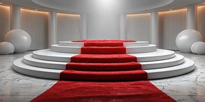Elegant red carpet staircase setup for a prestigious event in an upscale venue photo