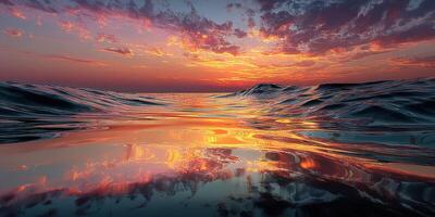 Vibrant sunset over calm ocean waves reflecting colorful skies at dusk photo