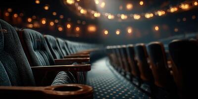 Elegant theater interior with empty seats inviting the audience for a captivating show photo
